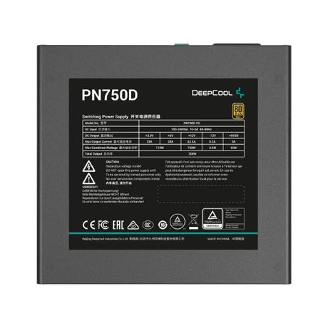 DeepCool PN750D 80 Plus Gold Power Supply, 750W, Not Modular, ATX, 1 Year Warranty | R-PN750D-FC0B-UK