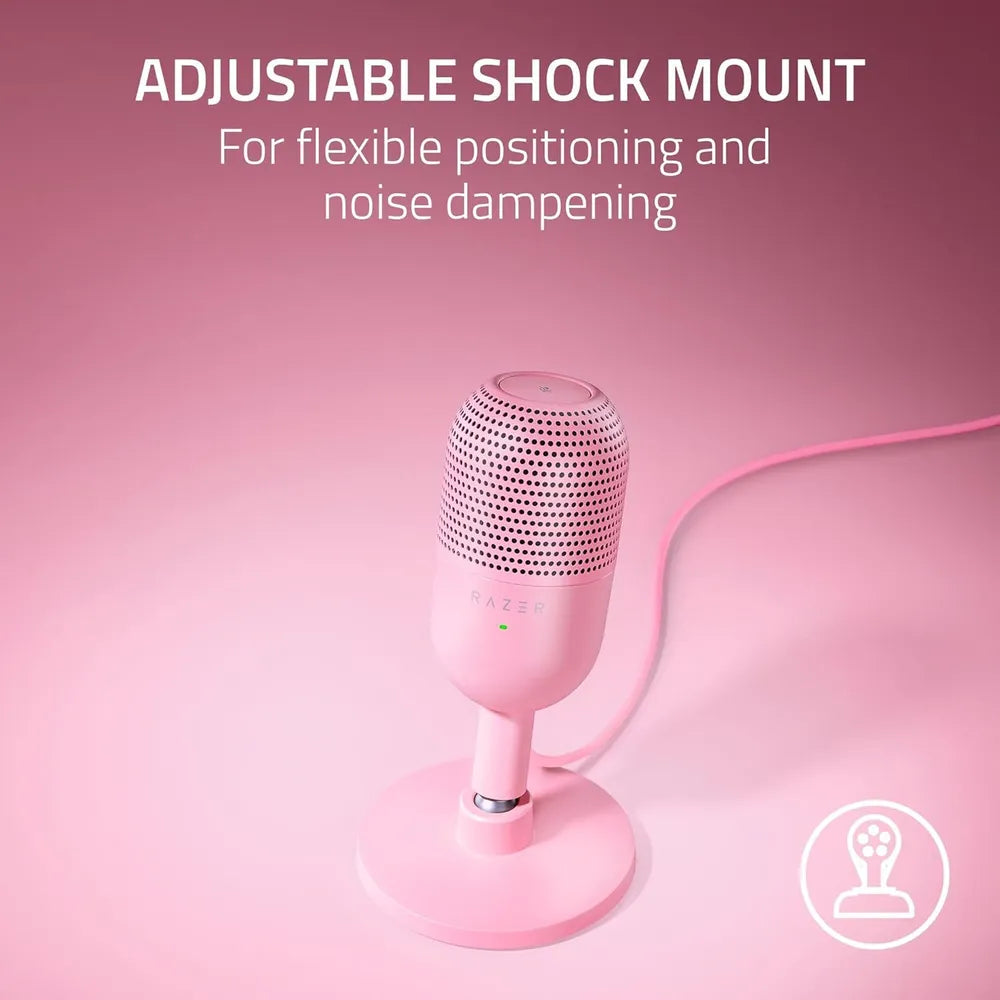 Razer Seiren Mini Condenser Microphone, Supercardioid Polar Pattern, USB-A, Up to 48 kHz Sampling Rate, Quartz (Pink), 1 Year Warranty | RZ19-03450200-R3M1