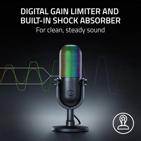 Razer Seiren V3 Chroma Condenser Microphone, Supercardioid Polar Pattern, Built-in Shock Absorber, Razer Chroma RGB, Touch-Sensitive Tap-to-Mute Button, Black, 1 Year Warranty | RZ19-05060100-R3M1