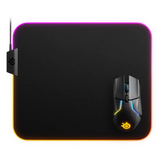 لوحة ماوس الألعاب SteelSeries QCK PRISM، مقاس متوسط، سطح قماشي، قاعدة مطاطية من السيليكون، قماش دقيق النسيج للتحكم الأقصى، إضاءة RGB ديناميكية ثنائية المنطقة، أسود، ضمان لمدة سنة واحدة | 63825