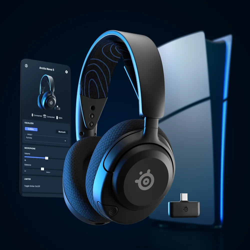 SteelSeries Arctis Nova 5P Wireless Gaming Headphones, 2.4 GHz Wireless, Bluetooth, Over-Ear, Cosed Back, ClearCast Gen 2 Microphone, 40 mm Speaker with Neodymium Magnets, Black, 1 Year Warranty | 61673