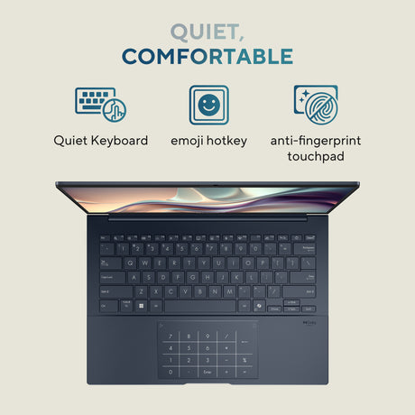 Asus Zenbook 14 Laptop, Intel Core Ultra 7 255H Processor, 16GB RAM, 1TB SSD, Intel Arc Graphics, 14" 3K OLED 120Hz Touch Display, Windows 11 Home, Backlit English & Arabic Keyboard, Ponder Blue, 1 Year Warranty | UX3405CA-SU867W