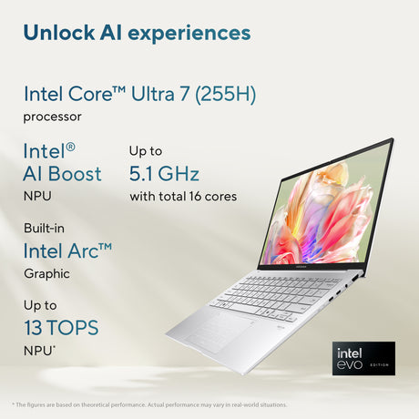 Asus Zenbook 14 Laptop, Intel Core Ultra 7 255H Processor, 16GB RAM, 1TB SSD, Intel Arc Graphics, 14" 3K OLED 120Hz Touch Display, Windows 11 Home, Backlit English & Arabic Keyboard, Ponder Blue, 1 Year Warranty | UX3405CA-SU867W