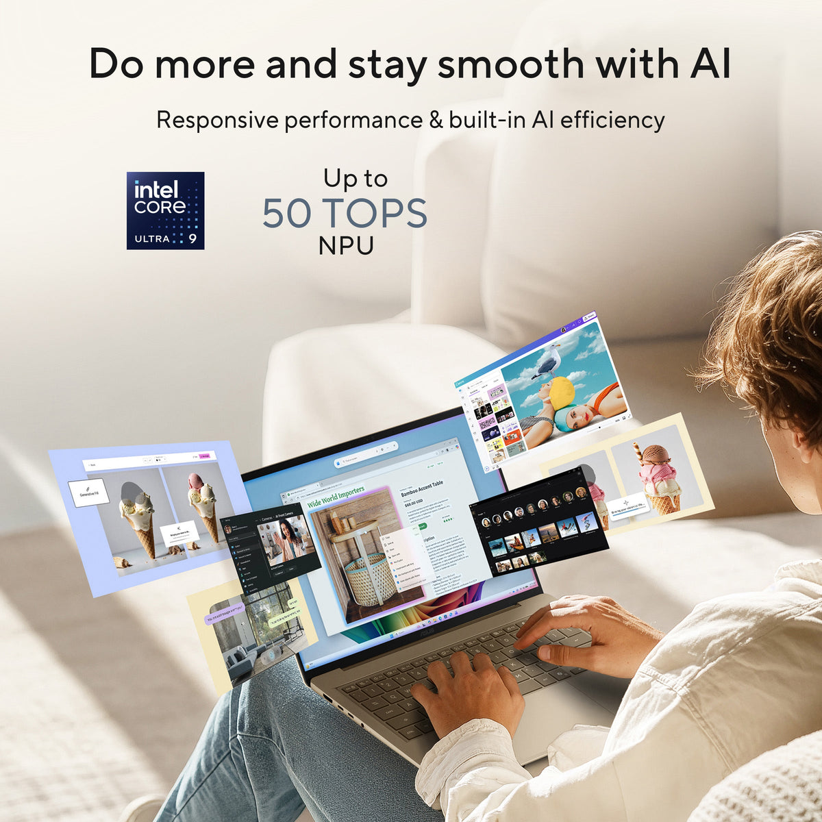 Asus Zenbook 14 UX3480AA Laptop, Intel Core Ultra 9 386H Processor, 24GB RAM, 512GB SSD, 14" FHD OLED Touch Display, Windows 11 Home, Backlit English & Arabic Keyboard, Arctic Blue, 1 Year Warranty | UX3480AA-TBOLEDU9