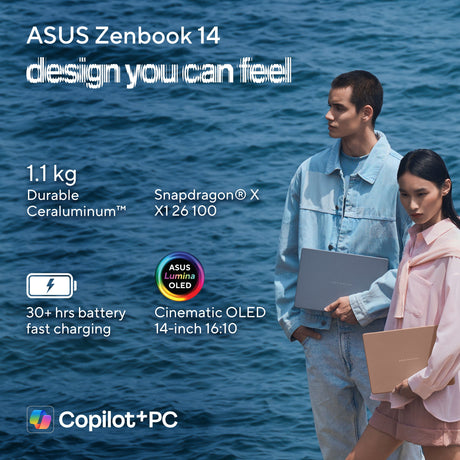 Asus Zenbook 14 UX3480QA Laptop, Snapdragon X X1 26 100 Processor, 8GB RAM, 512GB SSD, 14" WUXGA OLED Display, Windows 11 Home, Backlit English & Arabic Keyboard, Zabriskie Beige, 1 Year Warranty | UX3480QA-U1158W