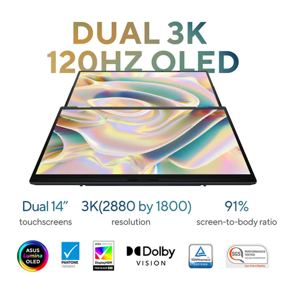ASUS Zenbook Duo Intel Core Ultra 9 285H Processor, 32 GB RAM, 2TB PCIE G4 SSD, 14" OLED Touch Display, Windows 11 Home, English & Arabic Keyboard, GRAY, 1 Year Warranty | UX8406CA-PZ005W