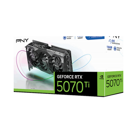 PNY GeForce RTX 5070 Ti VERTO Triple Fan OC Edition Graphics Card, GDDR7 16 GB 256-bit Memory, HDMI 2.1b, DP 2.1b Outputs, PCI Express 5.0, 2790 MHz Boost Clock, 896  GB/s Memory Bandwidth, 1 Year Warranty | VCG5070T16TFXPB1-O