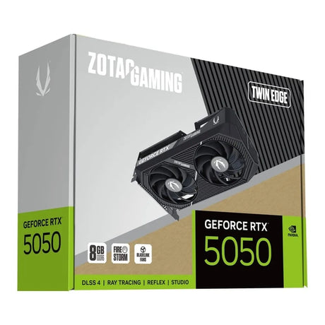 Zotac Gaming NVIDIA GeForce RTX 5050 Twin Edge Graphics Card, GDDR6 8GB 128-bit Memory, HDMI & DP Outputs, PCI Express 5.0, 2572 MHz Engine Clock, 20 Gbps Memory Clock, 1 Year Warranty | ZT-B50500E-10M