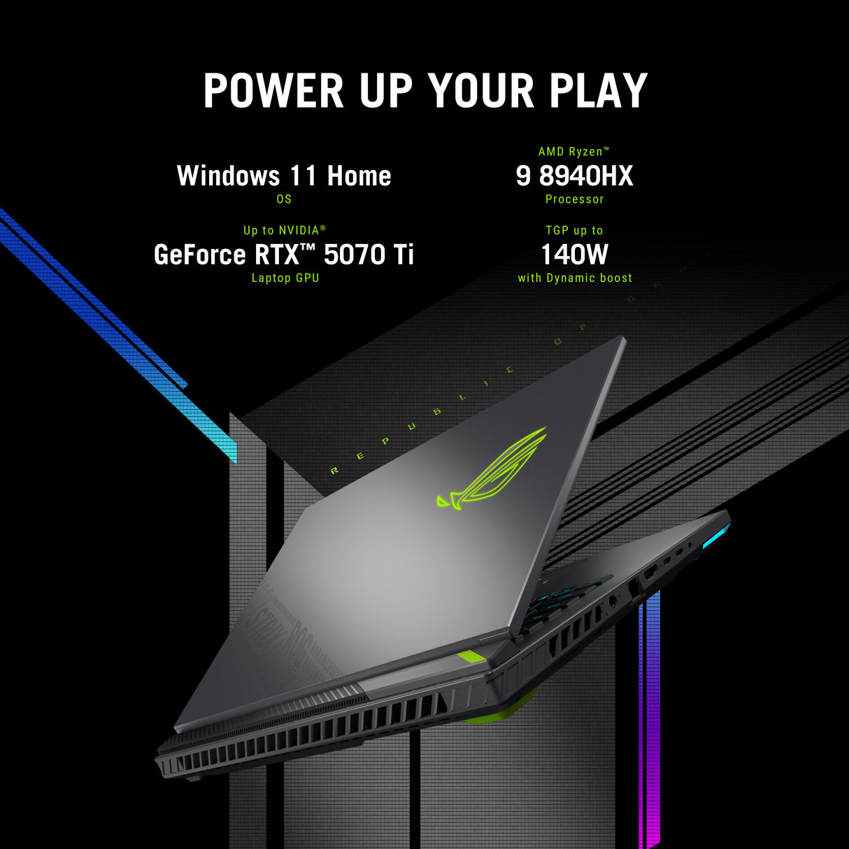 Asus ROG Strix G16 Gaming Laptop, AMD Ryzen 9 8940HX Processor, 32GB RAM, 1TB SSD, 12 GB Nvidia RTX 5070 Ti Graphics, 16" FHD+ 165Hz Display, Windows 11 Home, English & Arabic Keyboard, Eclipse Gray, 1 Year Warranty | G614PR-RV009W