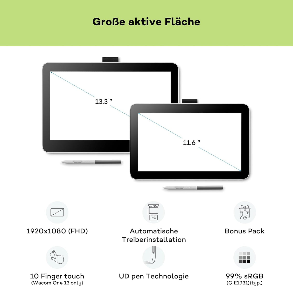 Wacom One 13 touch 13.3" Pen Display, 1 Year Warranty | DTH134W0B
